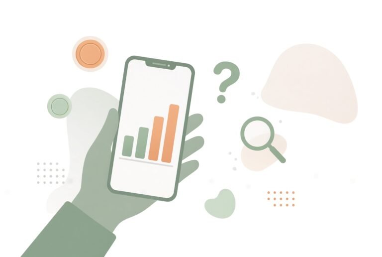 Mano con smartphone y gráficos financieros flotantes, ilustración sobre consejos de finanzas en redes sociales fiables