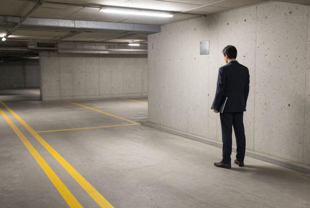 Plaza de garaje vacía lista para alquiler, ejemplo de inversión en plazas garaje en España
